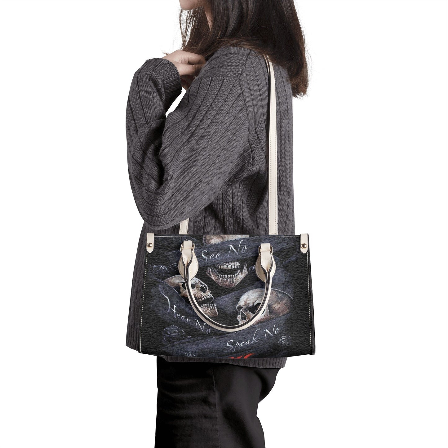 Punisher skull handbag with strap, hooded skull handmade bag, no see no hear skull handbag reaper skull shoulder bag, hooded skull tote bag,