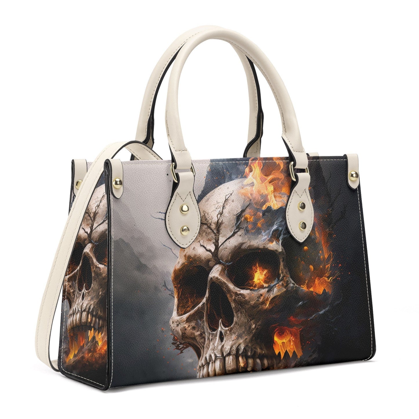 Evil face women's handbag, grim reaper messenger bag, spooky death cosmetic bag, skeleton purse, halloween travel bag, flaming skull women's