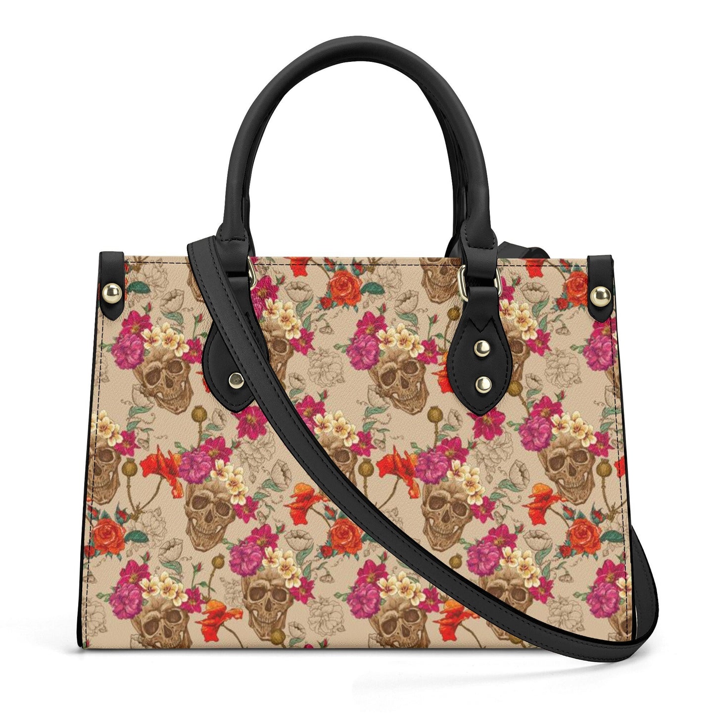 Sugar skull messenger bag, candy skull cosmetic bag, floral sugar skull handmade bag, dia de los muertos skull travel bag, cinco de mayo sku