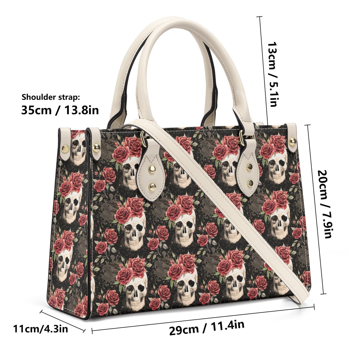 Rose skull shoulder bag, devil ghost travel bag, evil face crossbody bag, grim reaper women's purse, skull large tote bag, flower skull hand
