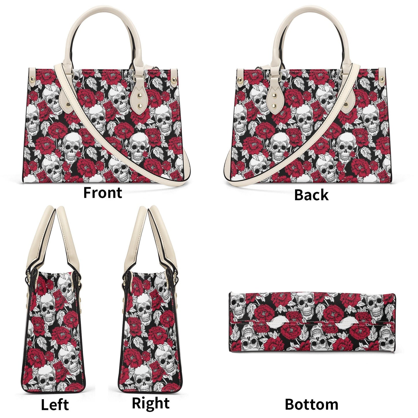 Flower skull women's handbag, skull purse, grim reaper messenger bag, christmas skull purse, biker skull women's purse, skeleton handbag, ha