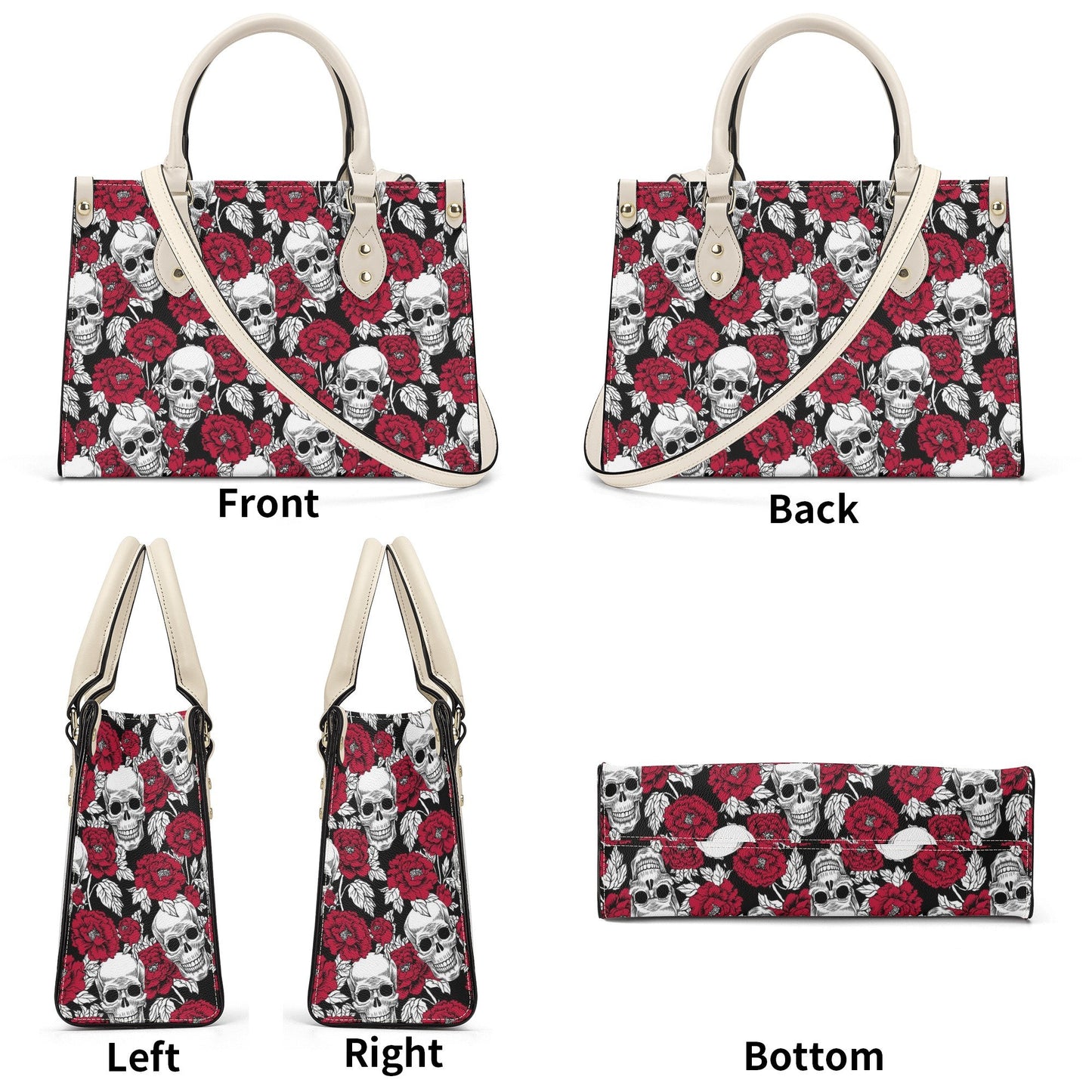 Flower skull women's handbag, skull purse, grim reaper messenger bag, christmas skull purse, biker skull women's purse, skeleton handbag, ha