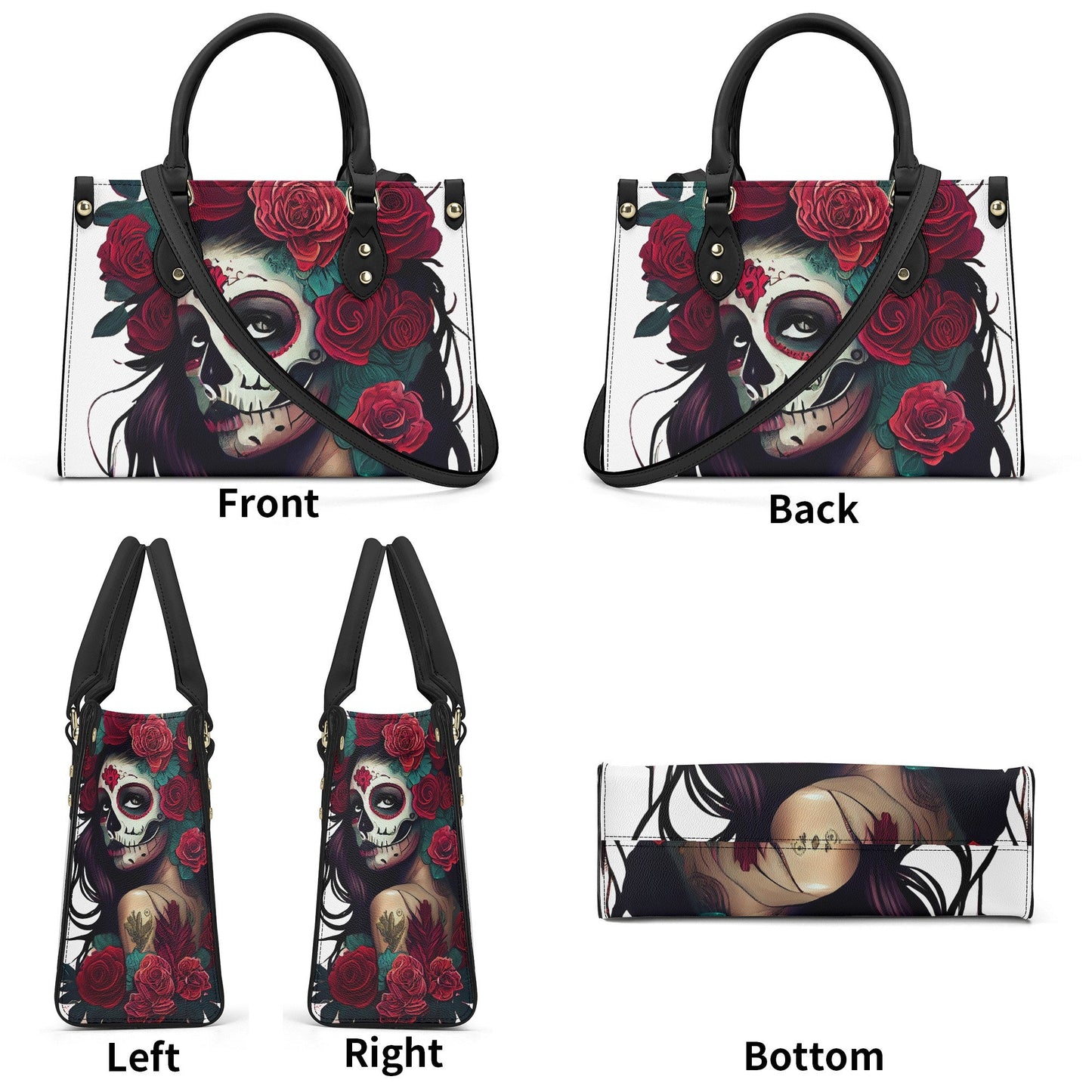 Sugar skull girl tote bag, day of the dead messenger bag, day of the dead travel bag, day of the dead cosmetic bag, mexican skull purse, day