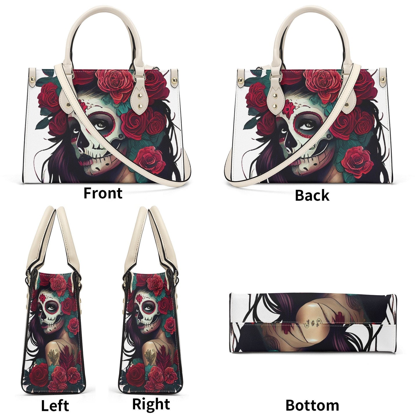 Sugar skull girl tote bag, day of the dead messenger bag, day of the dead travel bag, day of the dead cosmetic bag, mexican skull purse, day
