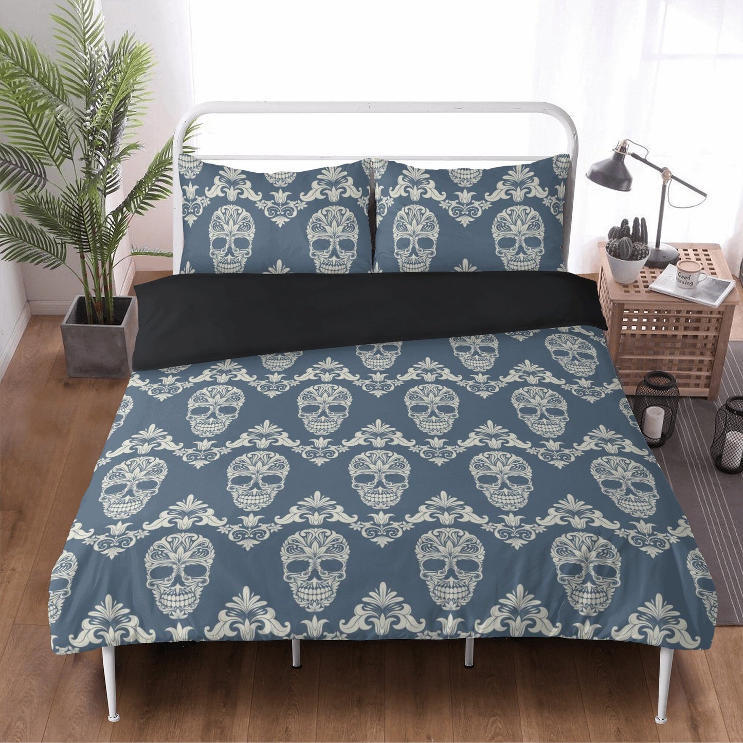 Dia de los muertos skull comforter, dia de los muertos skull pillowcase, floral sugar skull bedding, mexico bed cover, floral sugar skull be