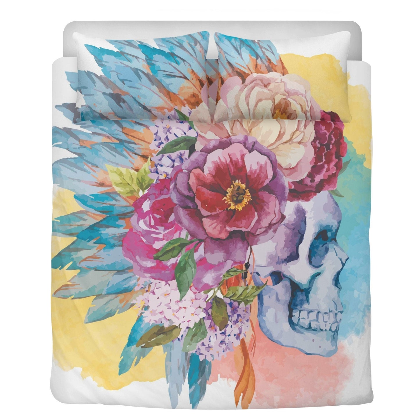 Flower skull comforter set, halloween pillow cover, skeleton pillow cover, death skull pillow cover, flame skull duvet cover, devil ghost pi