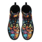 Flower skull waterproof boot, skull in fire waterproof shoes, spooky death combat boots, floral skull fashion leather boots, devil ghost com