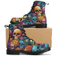 Flower skull waterproof boot, skull in fire waterproof shoes, spooky death combat boots, floral skull fashion leather boots, devil ghost com