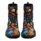 Flower skull waterproof boot, skull in fire waterproof shoes, spooky death combat boots, floral skull fashion leather boots, devil ghost com