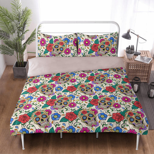 Floral skull comforter set, mexico duvet cover queen king, mexican skull duvet cover queen king, candy skull duvet cover set, cinco de mayo