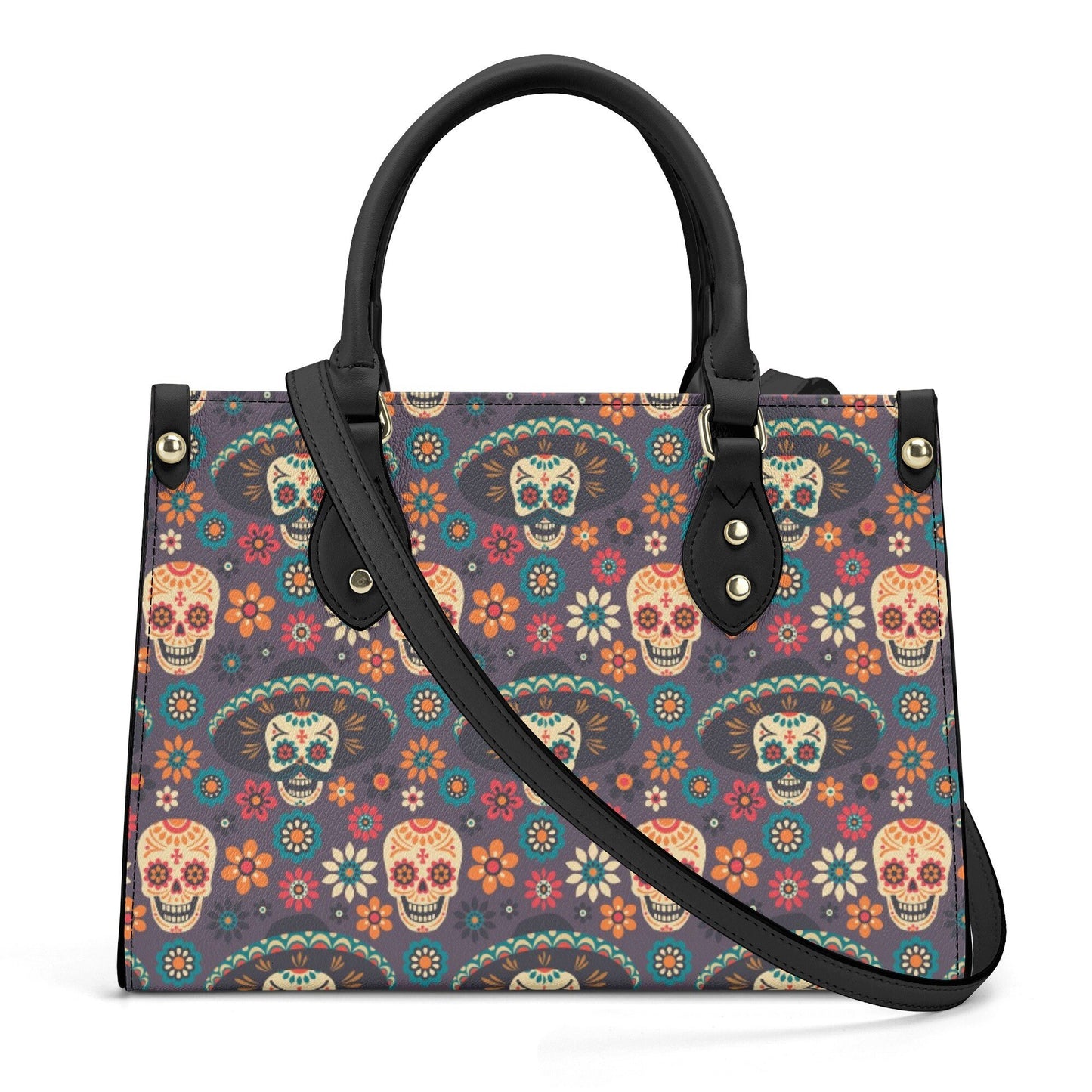 Calaveras skull women's purse, cinco de mayo skull crossbody bag, sugar skull girl travel bag, mexican skull bag with shoulder strap, dia de