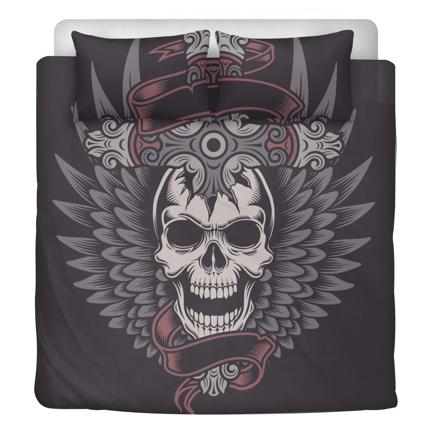 Skeleton duvet cover set, skull bedding set, floral skull comforter, floral skull comforter, christmas skull bedroom decor, hooded skull com