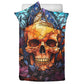 Gothic skull bed cover, hooded skull pillow cover, dark horror duvet cover, evil face bedding set, skull in fire comforter, floral skull com
