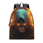 Flaming skull tote bag, devil ghost Travel backpack, skull with scythes student backpack, Spooky Halloween Travel backpack, evil backpack pu