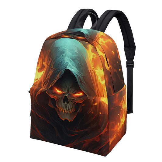 Flaming skull tote bag, devil ghost Travel backpack, skull with scythes student backpack, Spooky Halloween Travel backpack, evil backpack pu