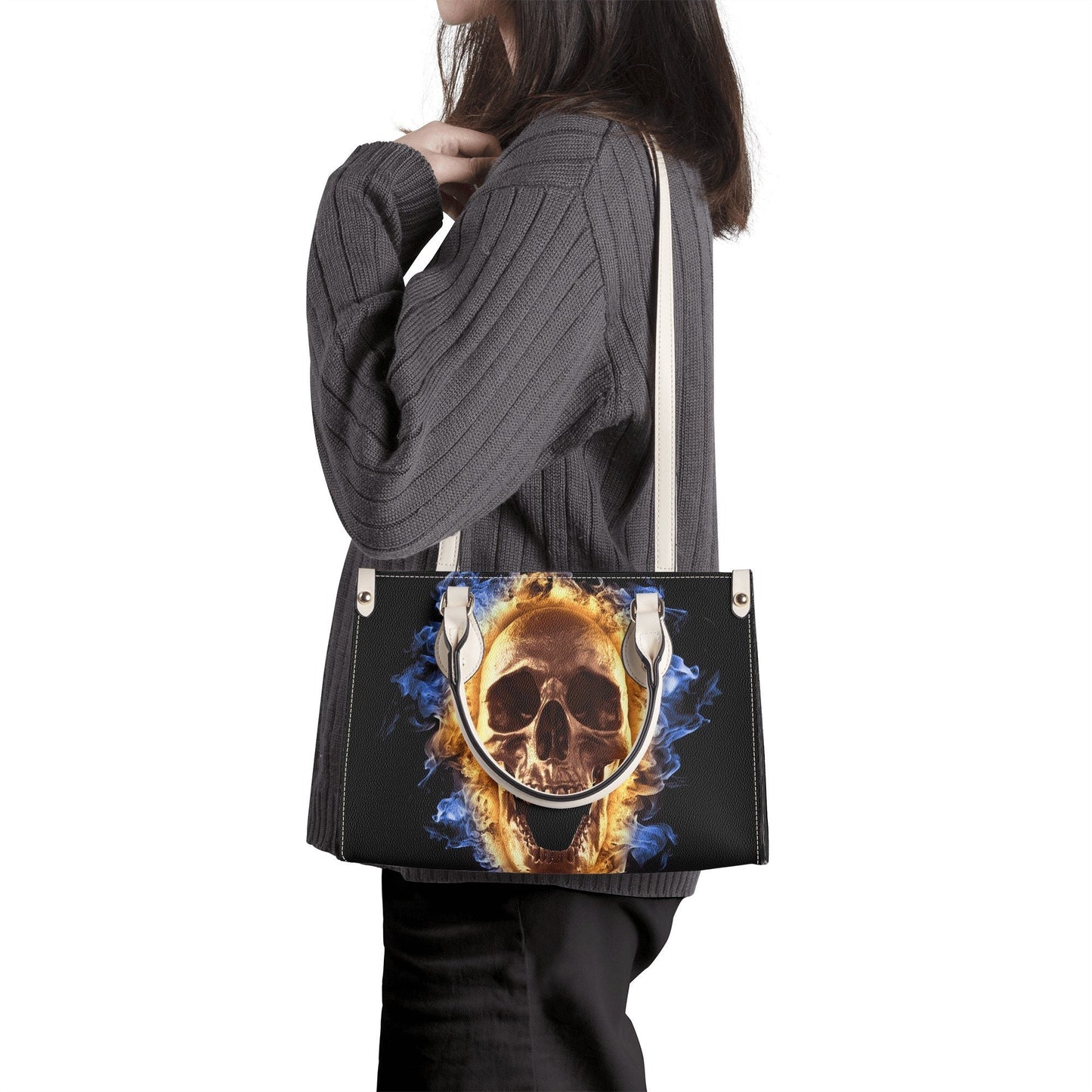 Goth travel bag, gothic skull tote bag, skeleton women's handbag, punisher skull handbag, flame skull handbag, spooky death travel bag skull