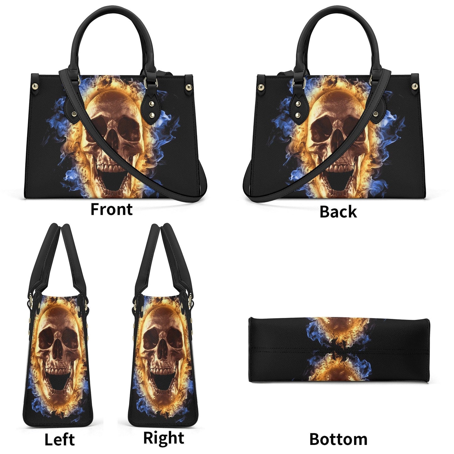 Goth travel bag, gothic skull tote bag, skeleton women's handbag, punisher skull handbag, flame skull handbag, spooky death travel bag skull