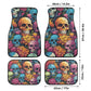 Evil face rug mat for car, floral skull slip-on seat covers, dark horror seat cushion, evil car accessories, flame skull car seat cover full