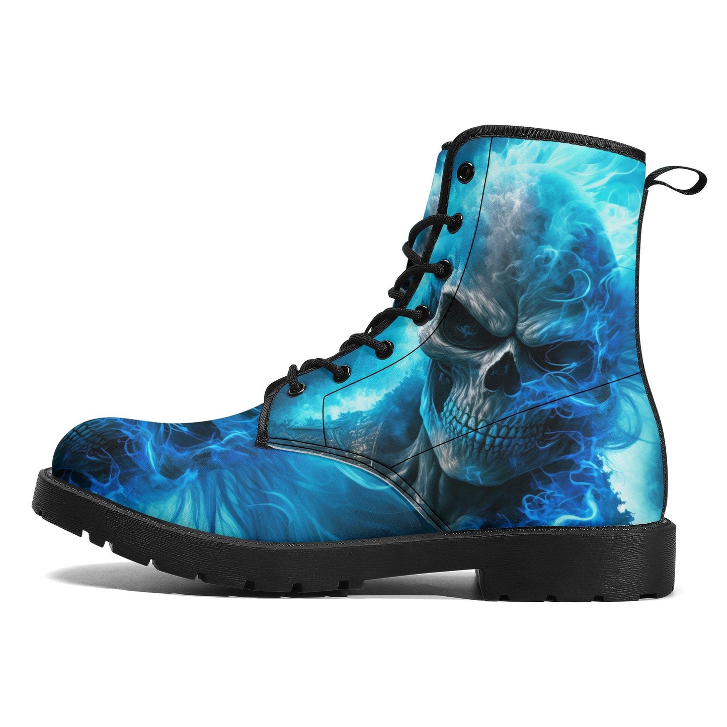 Evil face unisex shoes, dark horror combat boots, evil waterproof Lace Up Anti-Slip platform nooties, hooded skull ankle Boots, skull with s