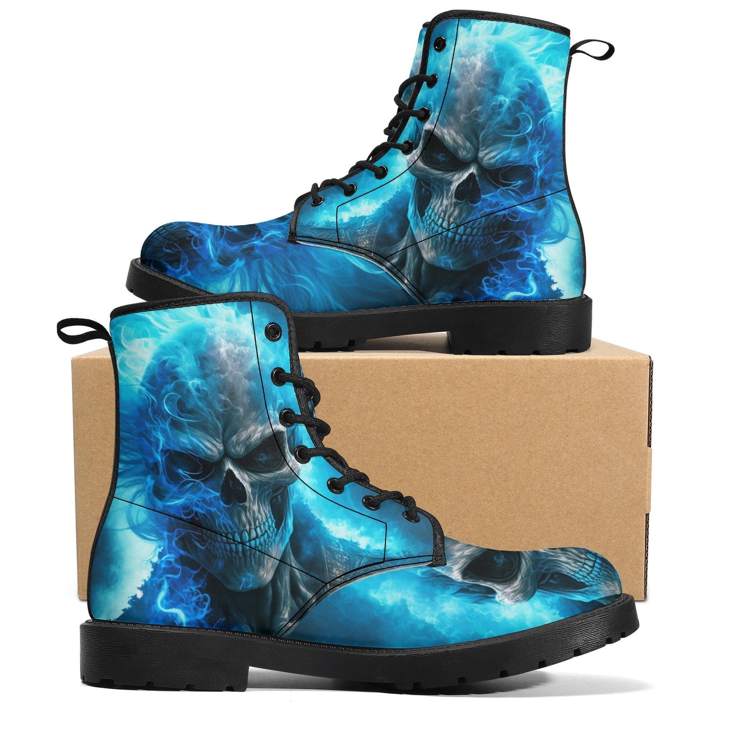 Evil face unisex shoes, dark horror combat boots, evil waterproof Lace Up Anti-Slip platform nooties, hooded skull ankle Boots, skull with s