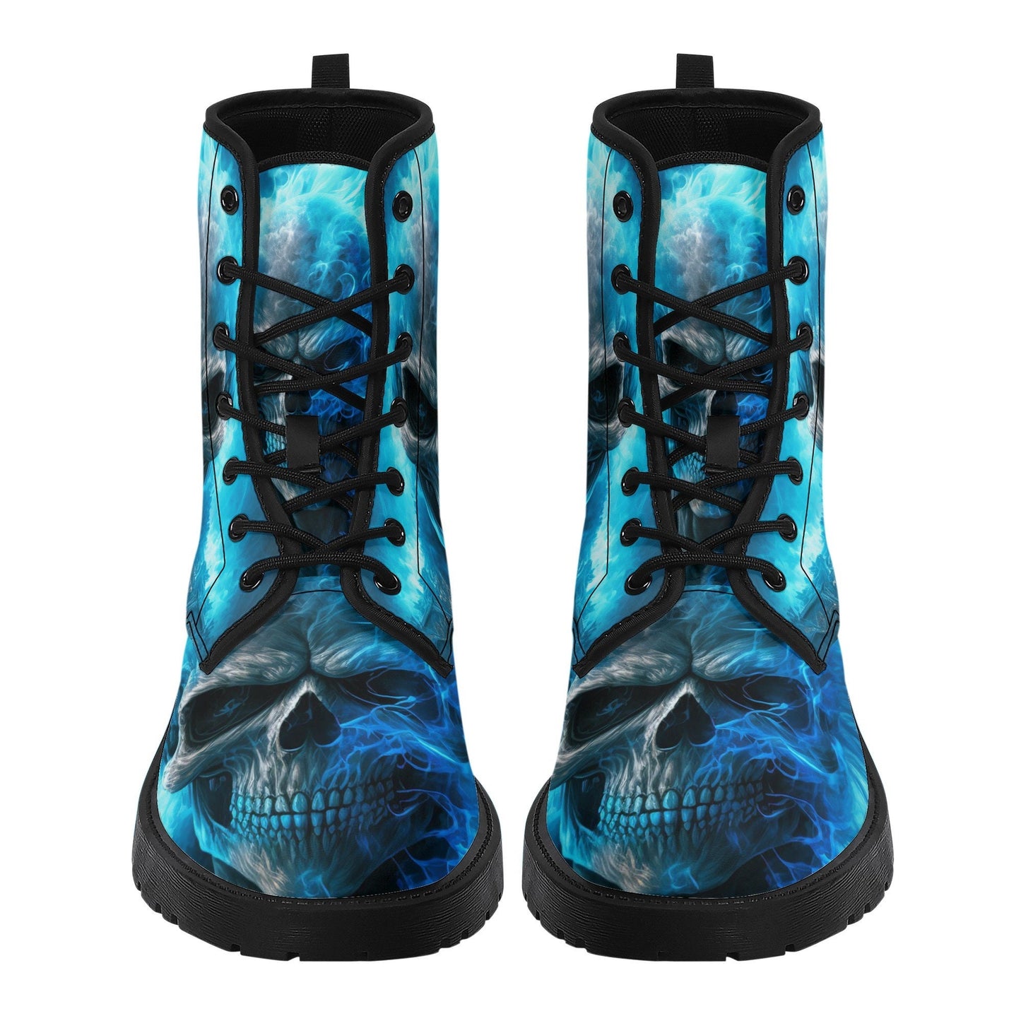 Evil face unisex shoes, dark horror combat boots, evil waterproof Lace Up Anti-Slip platform nooties, hooded skull ankle Boots, skull with s