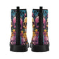 Flower skull waterproof boot, skull in fire waterproof shoes, spooky death combat boots, floral skull fashion leather boots, devil ghost com
