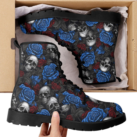 Spooky Halloween fashion leather boots, rose skull boots, reaper skull boots, floral skull fashion leather boots, punisher skull boots, puni
