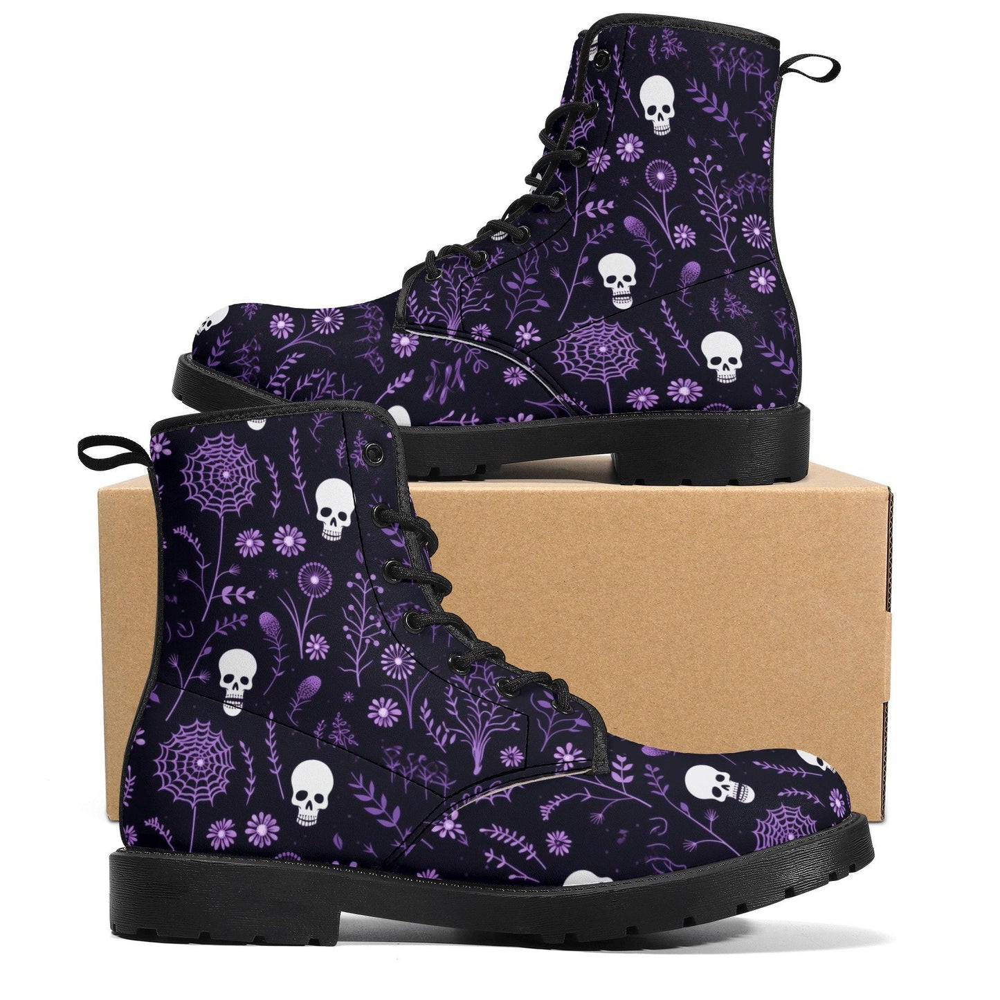 Gothic skull waterproof Lace Up Anti-Slip platform nooties, christmas skull ankle booties, Spooky Halloween boots, goth waterproof boot, got