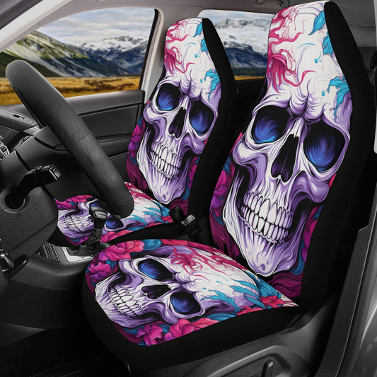 Flower skull car floor mat, christmas skull car mat flooring, biker skull rug for car, flower skull seat cover for truck, floral skull car a
