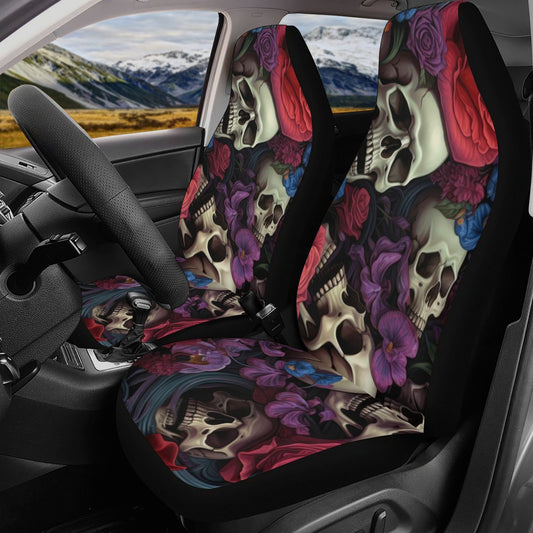 Rose skull steering wheel, halloween car headrest covers, motorcycle skull car seat accessory, spooky death seat cover for vehicles, hooded