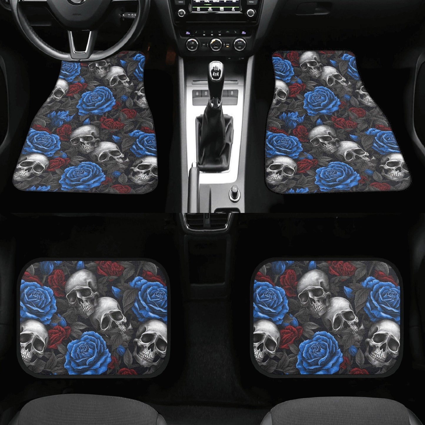Spooky death car tool, floral skull cover cushion accessories for Cars, biker skull car headrest covers, motorcycle skull car shifter gear c