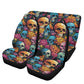 Evil face rug mat for car, floral skull slip-on seat covers, dark horror seat cushion, evil car accessories, flame skull car seat cover full
