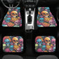 Evil face rug mat for car, floral skull slip-on seat covers, dark horror seat cushion, evil car accessories, flame skull car seat cover full