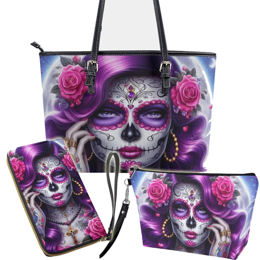 Candy skull girl crossbody bag, sugar skull girl cosmetic wallet, mexico handbag, skull messenger bag, candy sugar skull purse wallet sets