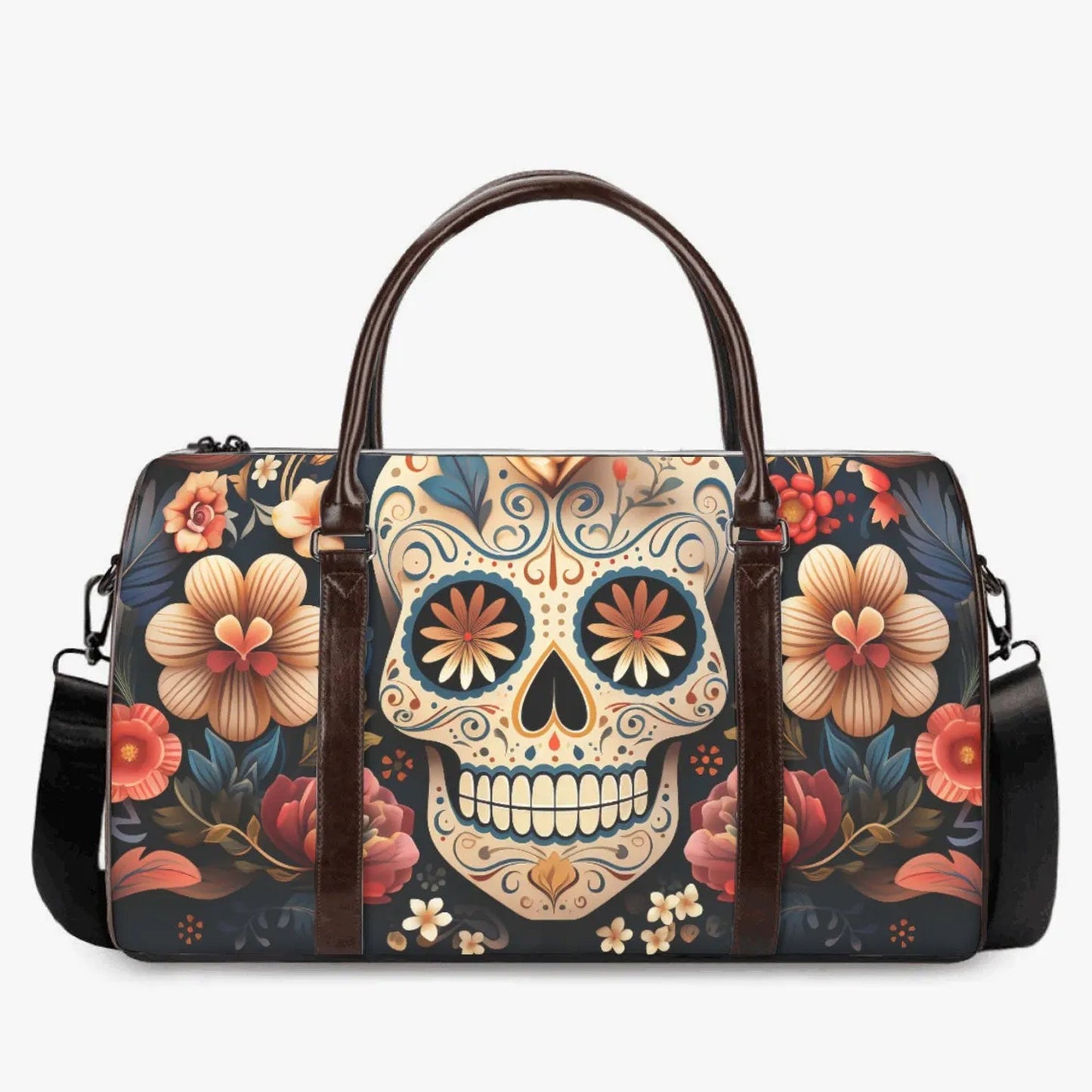 Mexico duffel bag, calaveras skull Overnight Bag, mexican skull Carry On Bag, floral sugar skull travel bag, day of the dead Canvas Weekend