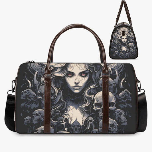 Skull duffel bag, goth duffel bag, flower skull monogrammed bag, death skull Overnight Bag, motorcycle skull travel bag, reaper skull duffel