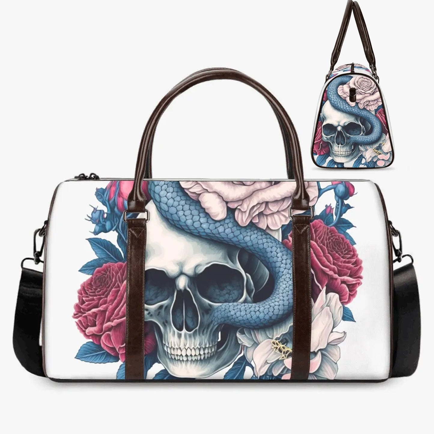 Skull in fire Hospital Bag, skull in fire travel bag, death skull Carry on Weekender Overnight Bag, spooky death Hospital Bag, flower skull
