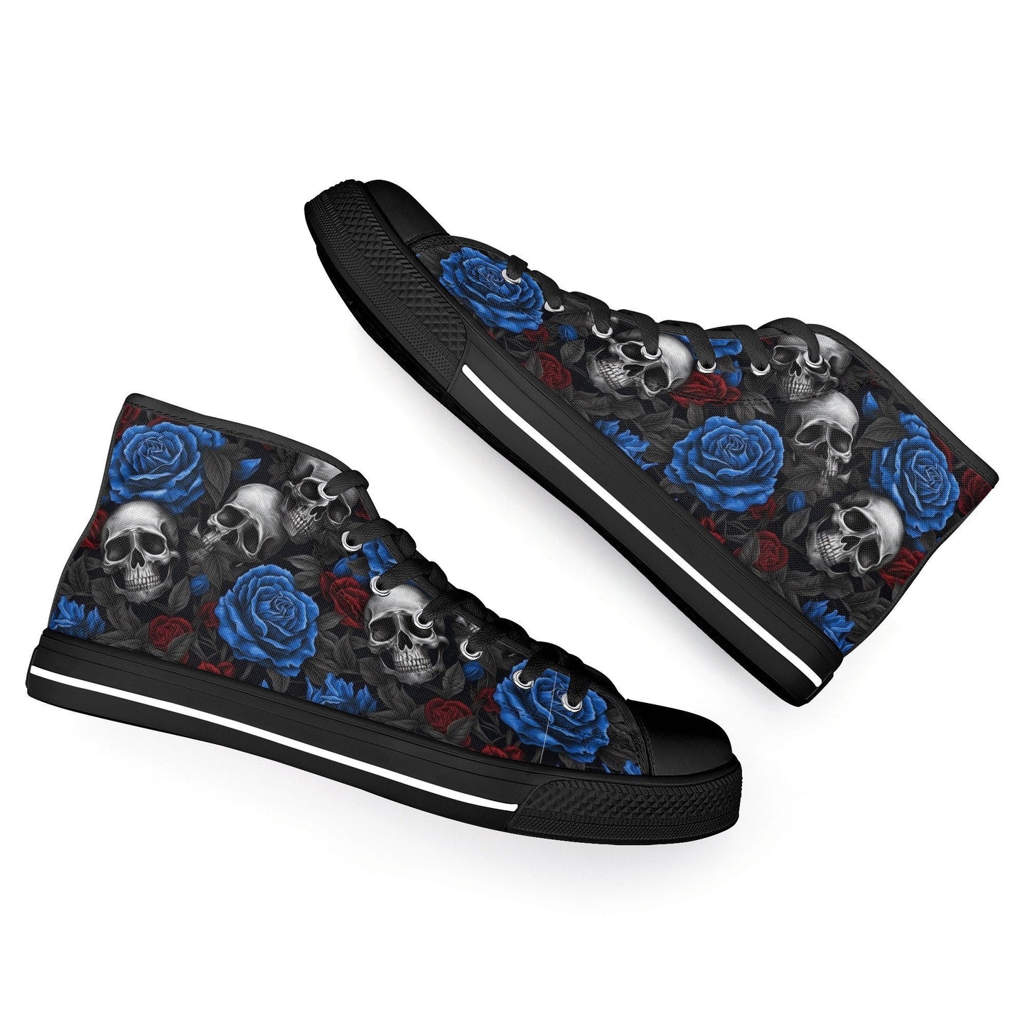 Halloween causual shoes, flower skull sneakers, reaper skull causual shoes, goth men shoes, punisher skull shoes for him, dark horror shoes,