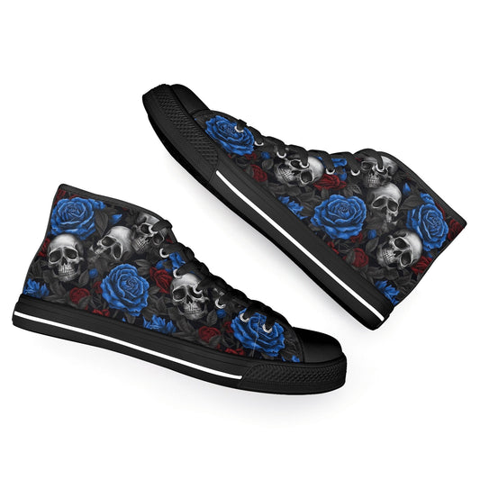 Halloween causual shoes, flower skull sneakers, reaper skull causual shoes, goth men shoes, punisher skull shoes for him, dark horror shoes,