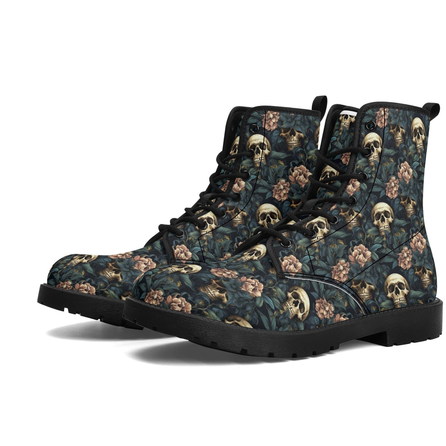 Floral skull leather boots, Halloween skull boots for men, Gothic skeleton skull boots for women, skull boots, Rose skulls men women boots