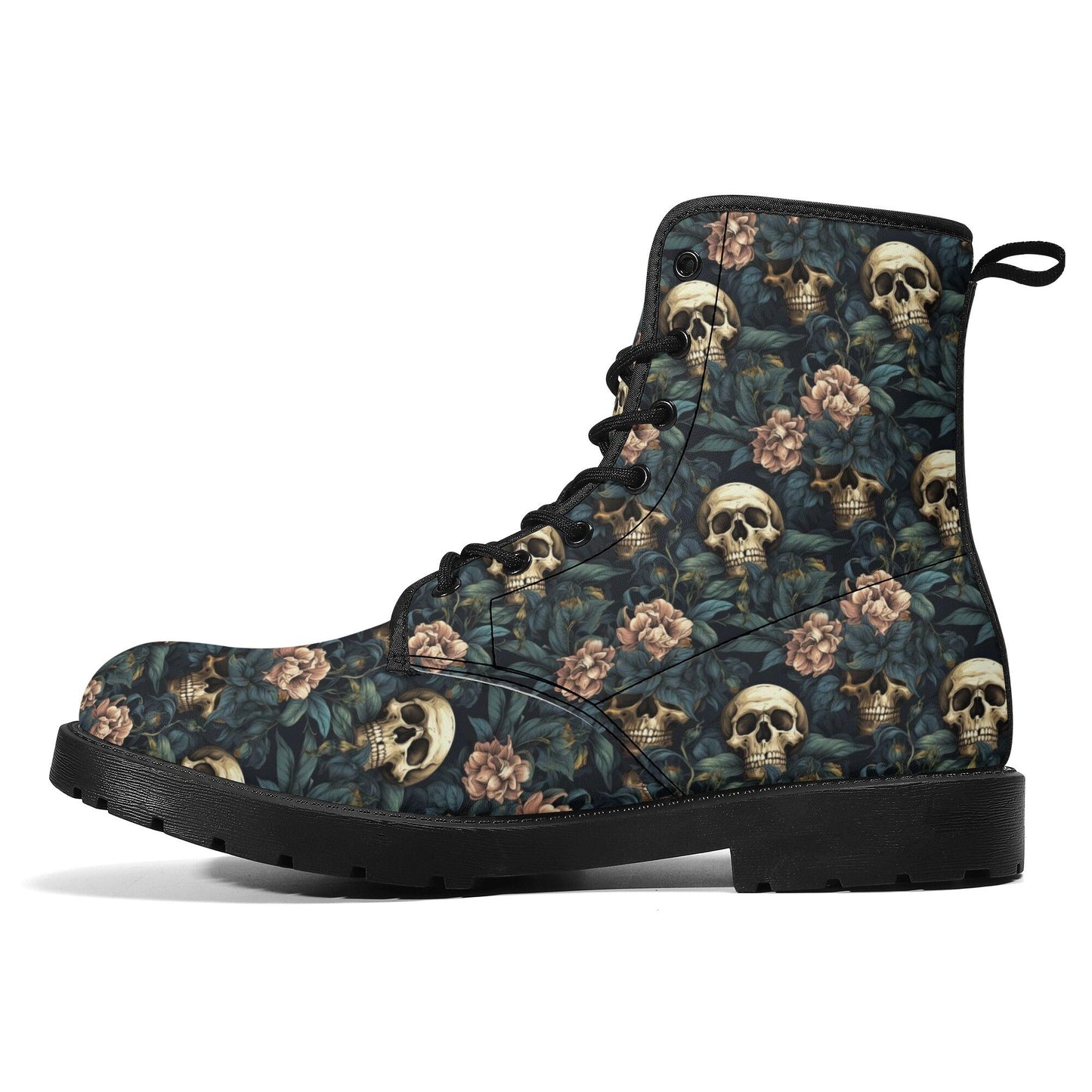 Floral skull leather boots, Halloween skull boots for men, Gothic skeleton skull boots for women, skull boots, Rose skulls men women boots