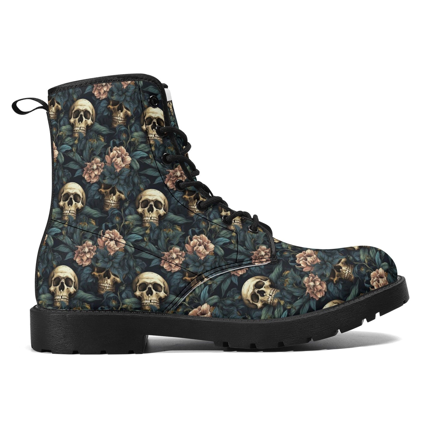 Floral skull leather boots, Halloween skull boots for men, Gothic skeleton skull boots for women, skull boots, Rose skulls men women boots