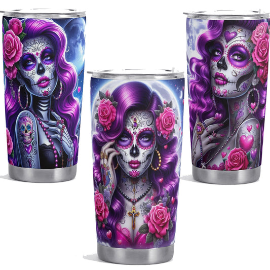 Day of the dead tumbler, sugar skull cup mug tumbler, Dia de los muertos  skull tumbler mug cup, candy skull skeleton gothic mug cup tumbler