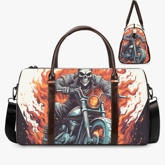 Biker skull large travel bag, evil weekender bags, death skull travel bag, death skull handbag, skull with scythes monogrammed bag, Spooky H