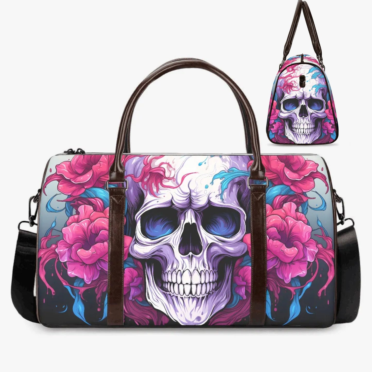 Spooky Halloween travel bag, halloween Overnight Bag, punisher skull duffel bag, rose skull Vacation Holidays Travel Bag, evil face Vacation