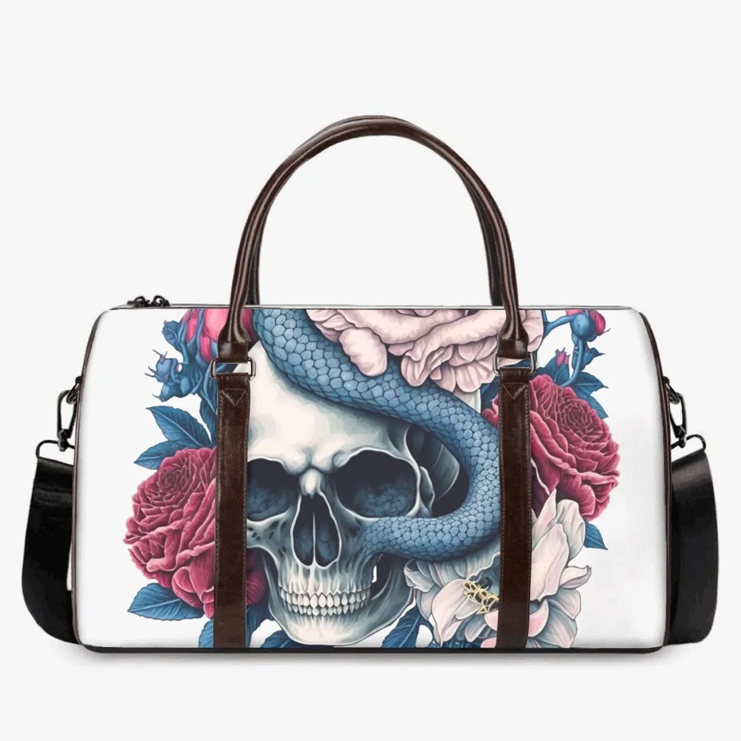 Skull in fire Hospital Bag, skull in fire travel bag, death skull Carry on Weekender Overnight Bag, spooky death Hospital Bag, flower skull