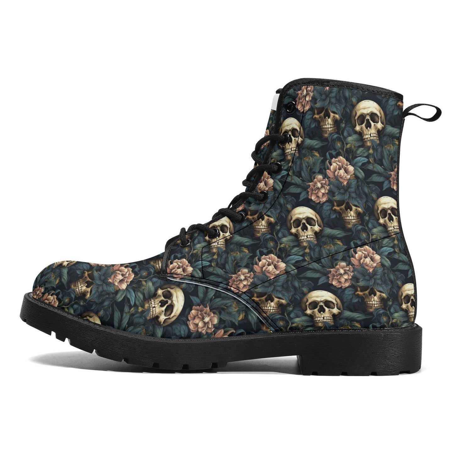 Floral skull leather boots, Halloween skull boots for men, Gothic skeleton skull boots for women, skull boots, Rose skulls men women boots