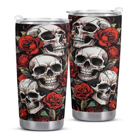 Skull rose mug, floral skull tumbler, skeleton skull tumbler, skull floral Mug grim reaper coffee mug, halloween skull gothic tumbler cup