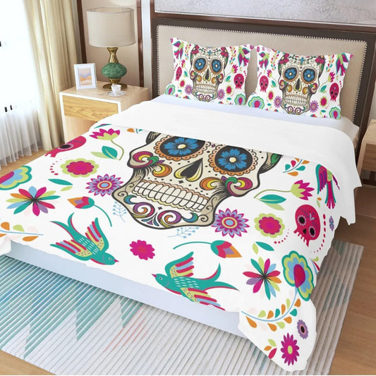 4pcs candy skull bedding duvet cover set, dia de los muertos skull bedding set, Mexican calaveras floral skull duvet cover pillow covers