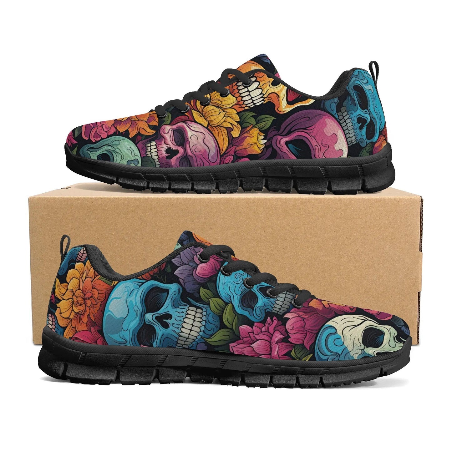 Halloween walking shoes, Spooky Halloween custom shoes, flame skull women running shoes, spooky death shoes gift, motorcycle skull running s